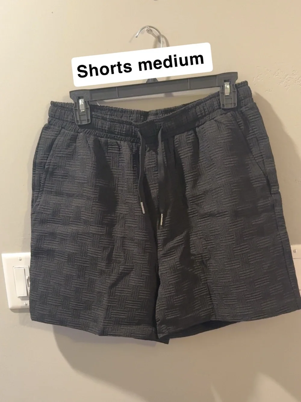 Men's Short Sleeve Black Textured Button-Up Shirt + shorts outfit